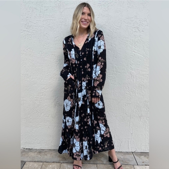 FREE PEOPLE Free People Back At It Maxi Dress in Black Combo S NWT - Picture 2 of 7